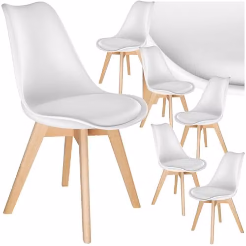 tectake Set of 6 Scandinavian Design Dining Chairs with Solid Wood Legs in White – 1