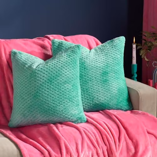 OHS Set of 2 Waffle Fleece Square Cushion Covers, Green, W/D/H: 45 x 45 x 45 cm – 2