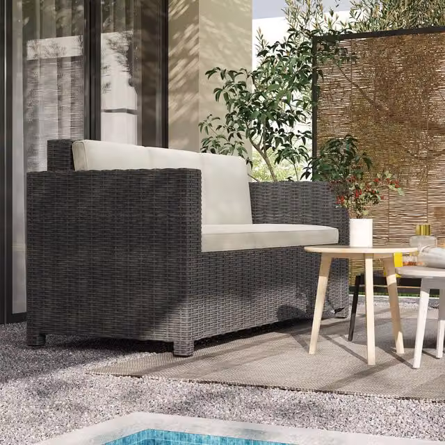 OUTSUNNY 3-Seater Rattan Wicker Sofa with Beige Upholstered Cushions