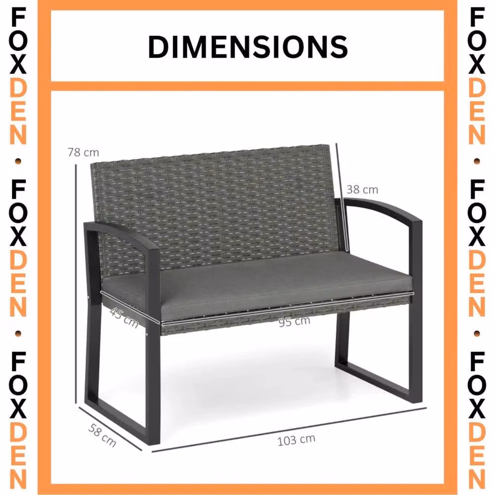 FLAVORA 2 Seater Grey Rattan Garden Bench Outdoor Wicker Loveseat – 2