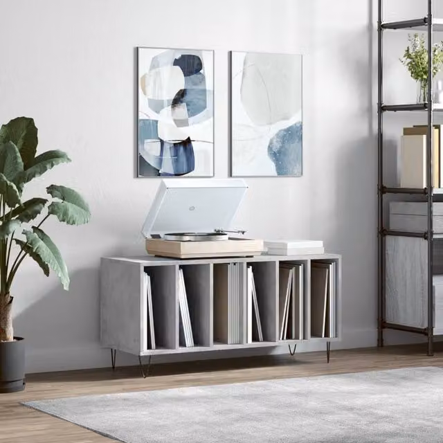 Berkfield Home Record Cabinet in Concrete Grey, W/D/H: 100 x 38 x 48 cm – 1