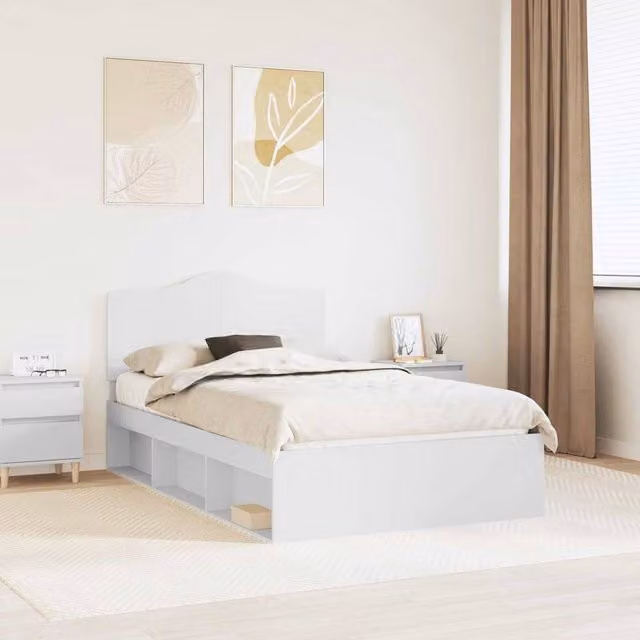 Berkfield Home White Bed Frame with Headboard in Pine and Engineered Wood, W/D/H: 120 x 200 cm
