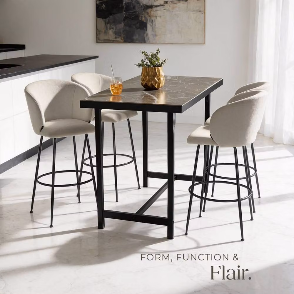 tectake Luana Modern Velvet Bar Stool Set of 6 in Cream and Black – 3
