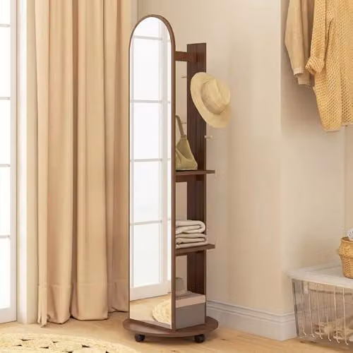 HOMCOM 2-in-1 Full Length Mirror with Storage Shelves in Brown Wood Effect – 5