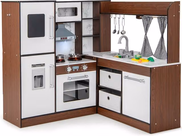 Costway Kids Corner Children Play Kitchen in Brown