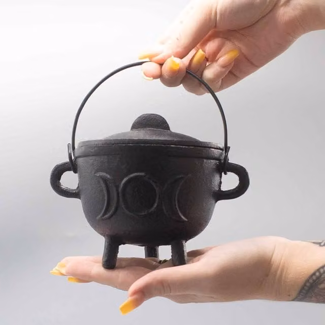 KDMK Cast Iron Tabletop Cauldron with Triple Moon Symbol in Grey or Black