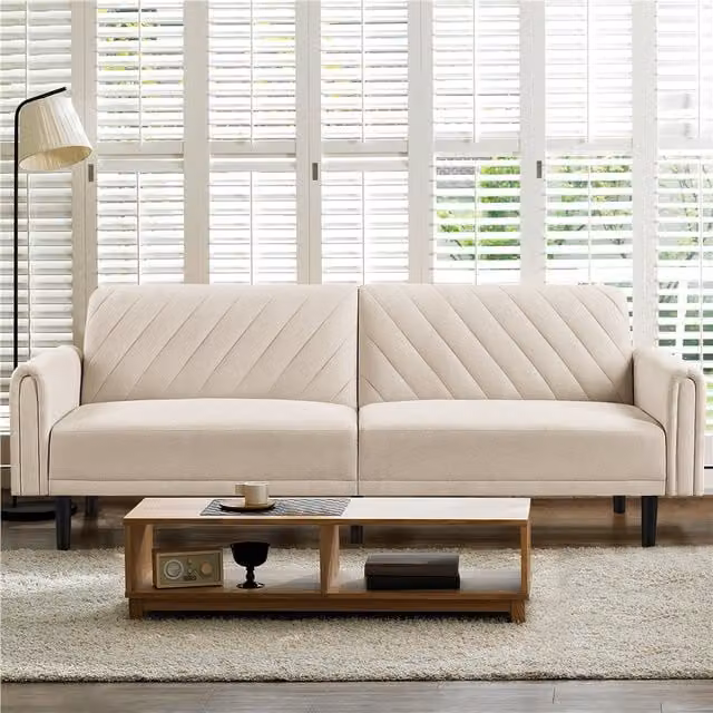 Yaheetech Modern Convertible Click-Clack Sofa Bed in Beige Fabric