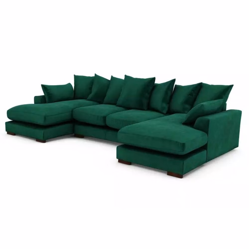 Snug Furniture Birmingham Ltd Linea Reversible U-Shape Double Ended Plush Velvet Sofa with Matching Ottoman and Scatter Cushions in Green – 2