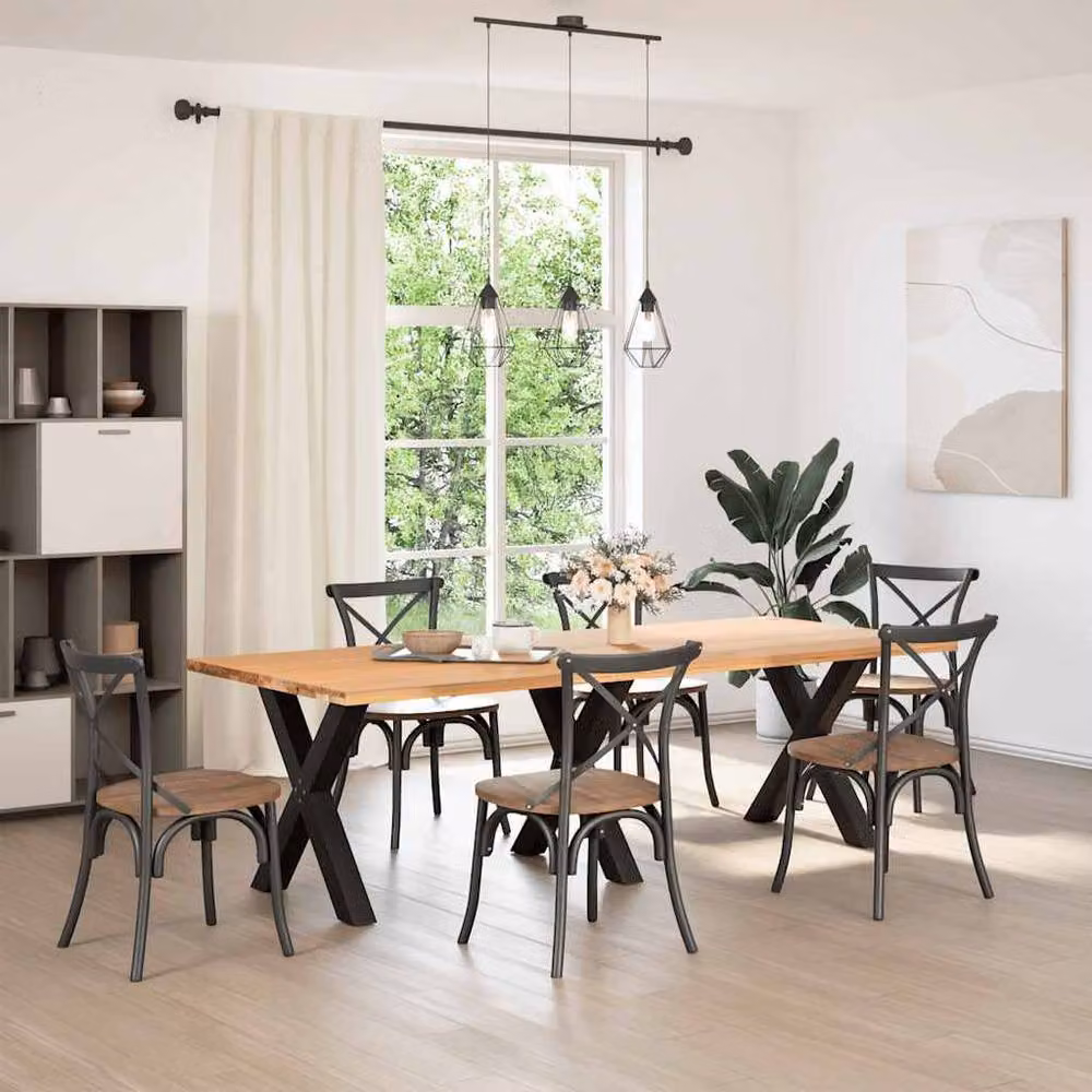 Berkfield Home Modern X-Shaped Dining Table Legs, 3 Piece Set, Black Matt Steel, H: 72.5 cm x W: 80 cm – 3