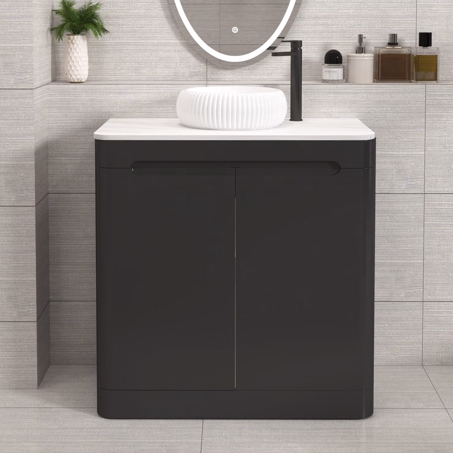 Royal Bathrooms Venice 2 Door Floor Standing Countertop Vanity Unit with Milan Basin in Matt Nocturne Black