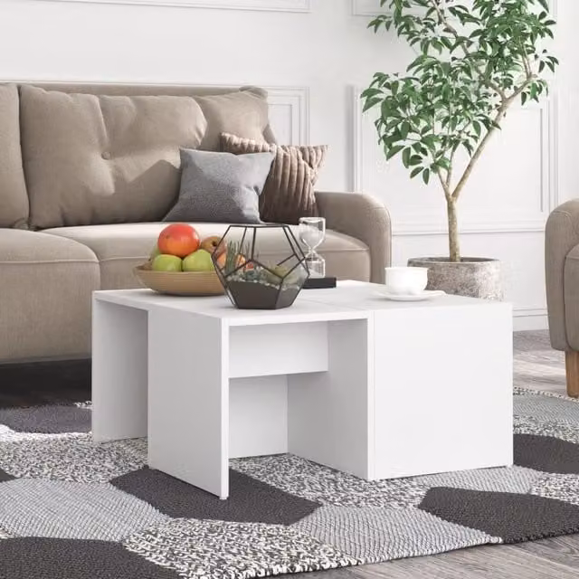 Berkfield Home Set of 4 White Square Coffee Tables in Engineered Wood, W/D/H: 33 x 33 x 33 cm