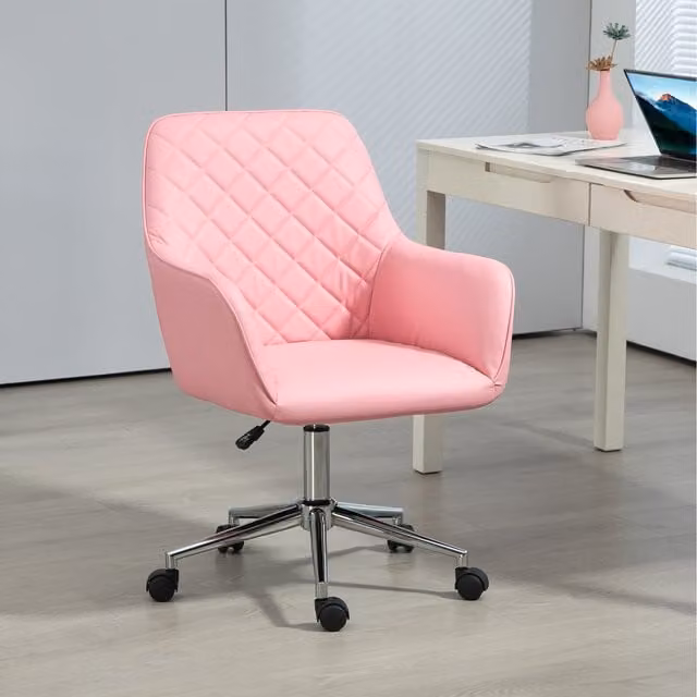Vinsetto Pink Synthetic Leather Swivel Task Chair for Home Office