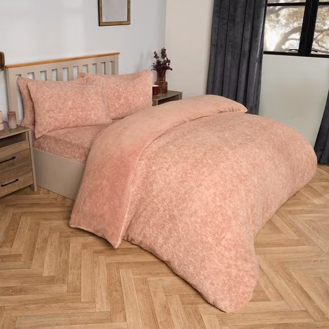 OHS Hygge Teddy Marl Fleece Duvet Set with Pillowcase, Pink, W/D/H: 90 x 200 cm