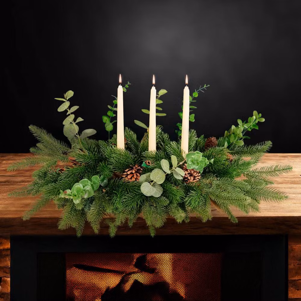 Marco Paul Luxury Taper Candle Holder with Green Artificial Floral Garland – 5