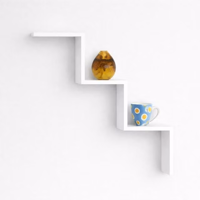 Steps W Shape White MDF Floating Wall Shelf