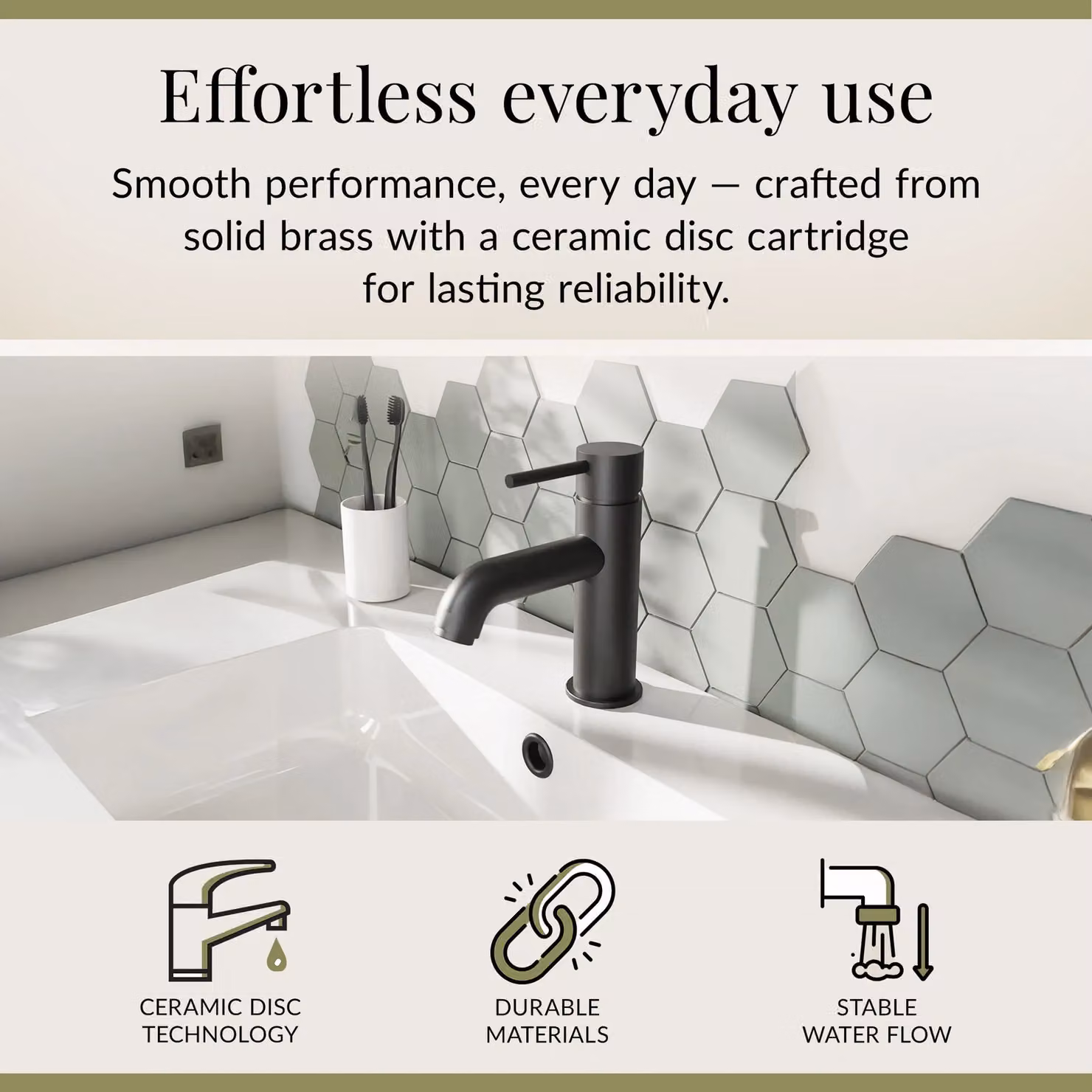 Balterley Round Mono Basin Mixer Tap with Push Button Waste, Matt Black, W/D/H: 5.2 x 15.9 x 16.6 cm – 2