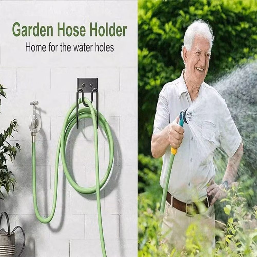 FLAVORA Black Metal Wall Mounted Garden Hose Holder – 3