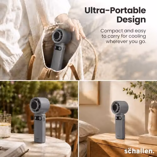Schallen Handheld Fan with Ice Cooling Plate, 100-Speed Portable Rechargeable Mini Fan with 4000mAh Battery and Digital Display, Grey – 4