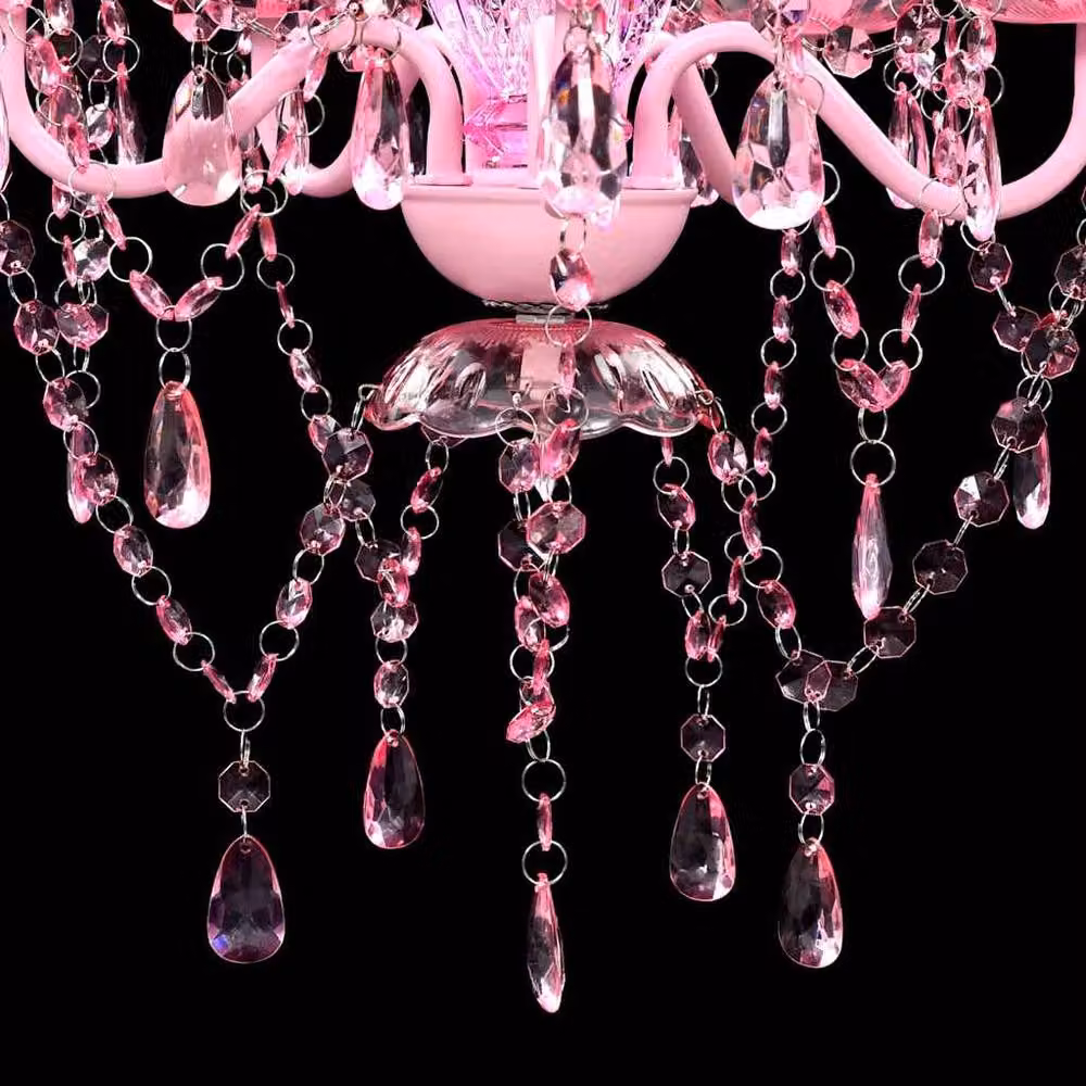 Berkfield Home Beautiful Crystal Light Pink Glass Suspended Pendant Light for 5 x E14 Bulbs – 3