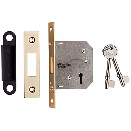 Loops 64mm 3 Lever BS Mortice Deadlock with Square Forend in Electro Brassed Gold