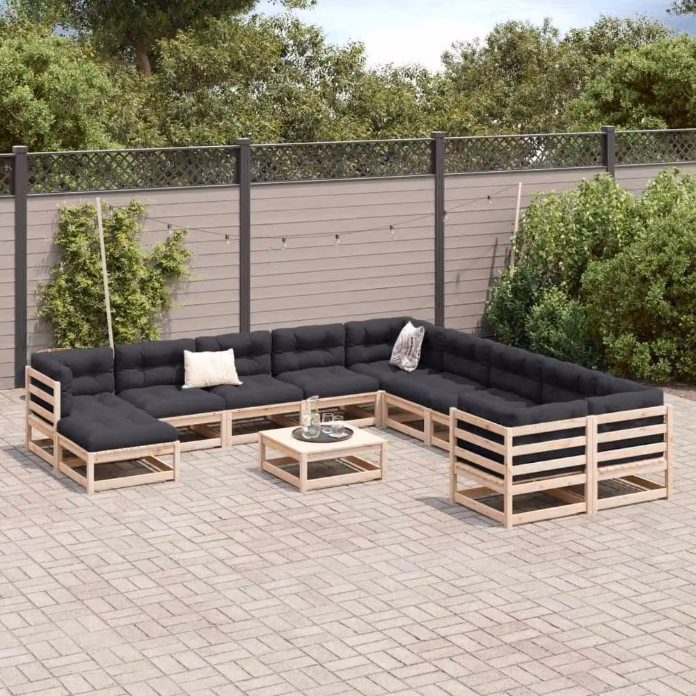 Berkfield Home 12 Piece Solid Wood Pine Garden Sofa Set with Beige Cushions – 2
