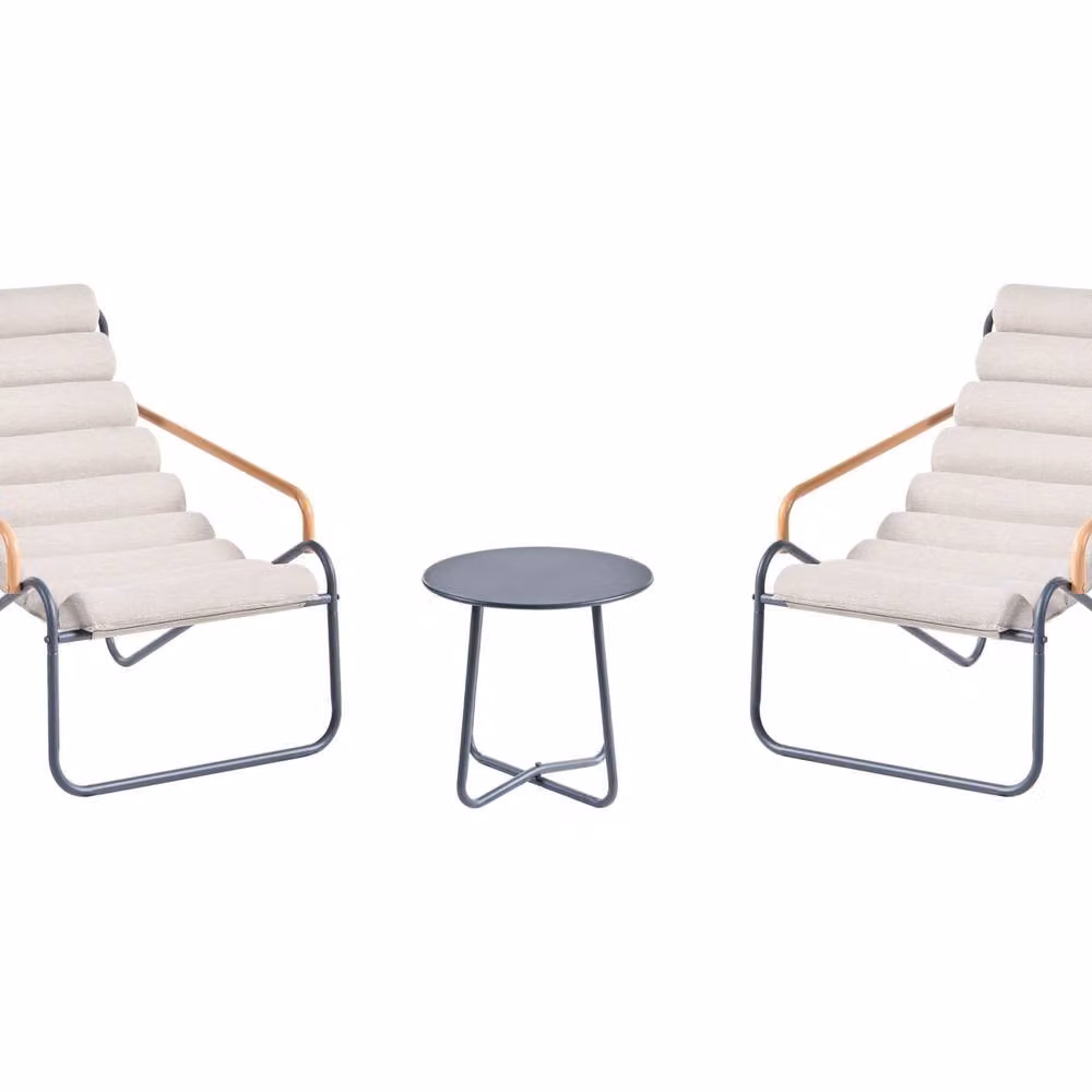 Wyld and Coco 2 Seater Outdoor Lounge Set in Dark Grey Powder Coated Steel with 2 Sling Chairs and Cushions – 2