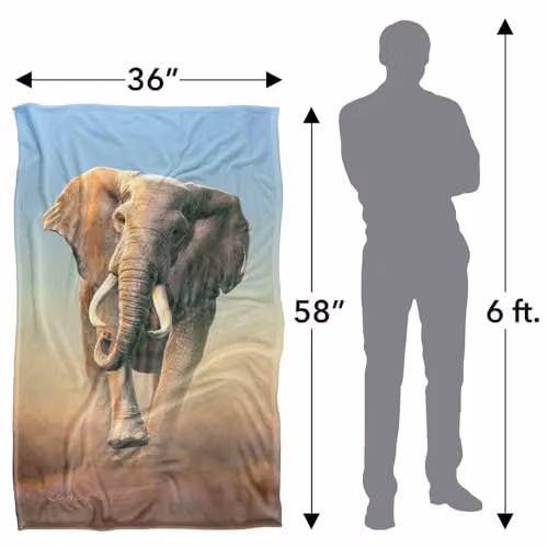 JQ Licensing Royce Mcclure Charging Elephant Super Soft Fleece Throw Blanket, Multicolour, W: 91 cm, D: 147 cm – 2
