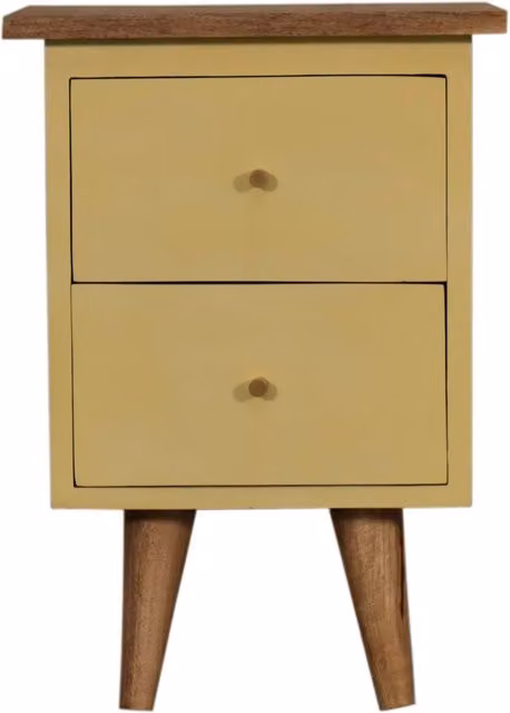 KDMK Glossy Mango Wood Bedside Table in Yellow and Green