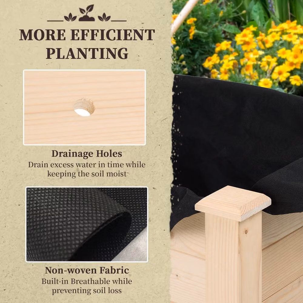 STILVORA Wooden Raised Bed Planter in Sand or Beige, Width: 86 cm, Depth: 46 cm – 6