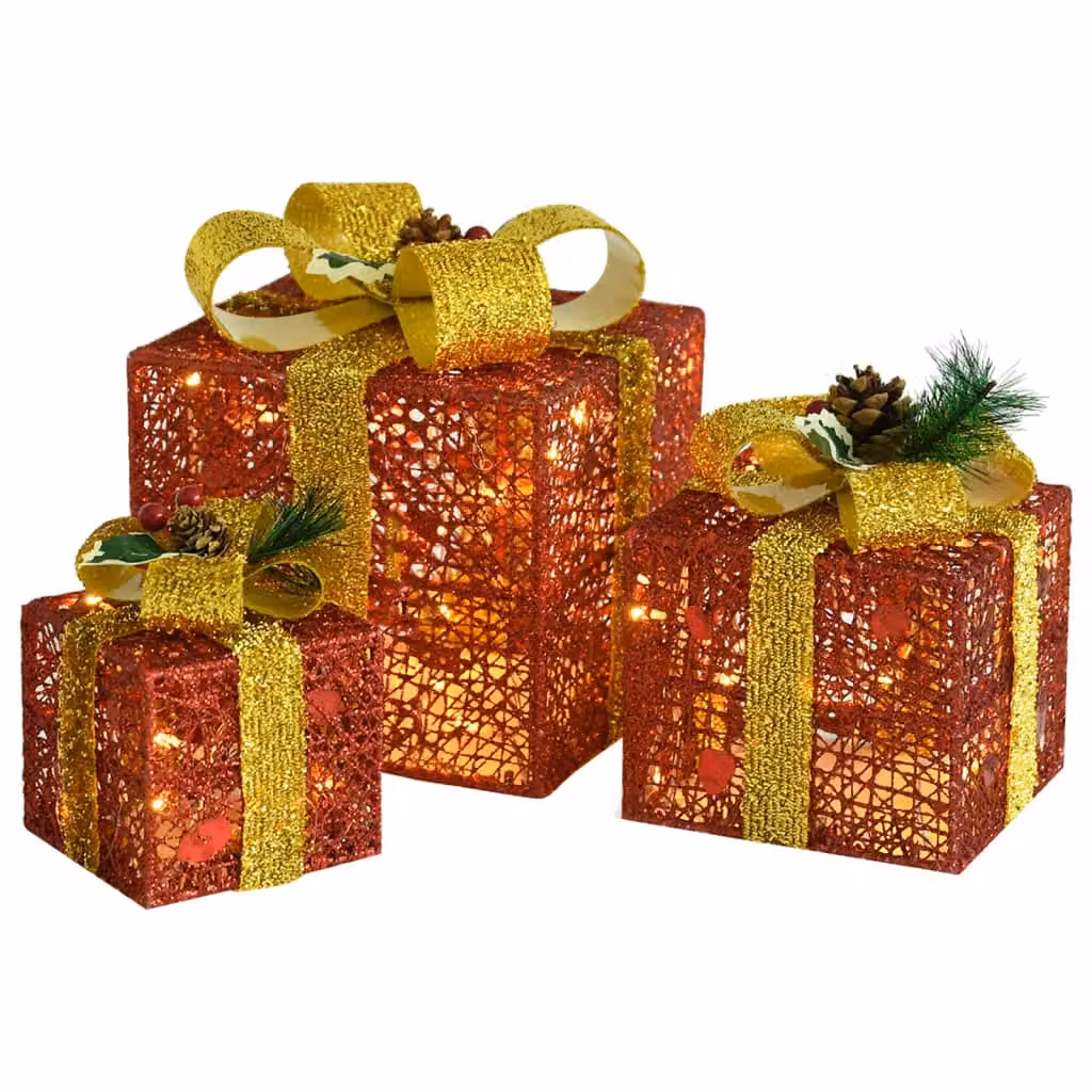 Berkfield Home Red Decorative Christmas Gift Boxes, 3 Piece Set for Indoor and Outdoor Use – 2