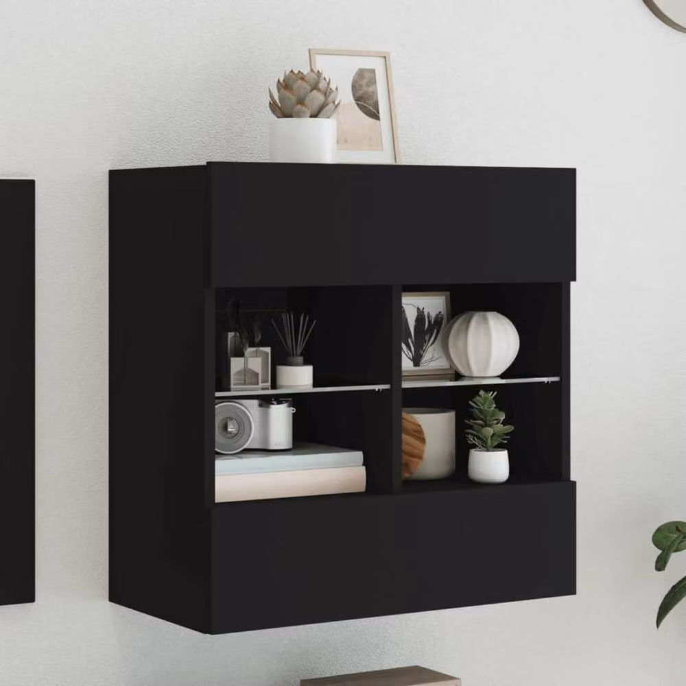 Berkfield Home Modern TV Wall Cabinet with LED Lights in Black, W: 58.5 cm, D: 30 cm, H: 60.5 cm – 2