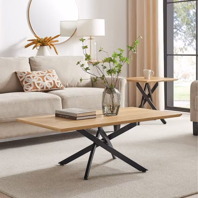 FurnitureboxUK Leonardo Oak Rectangular Coffee Table with Black Metal Legs
