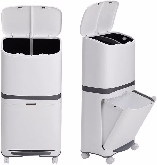 KORVIXA 48 Litre Mobile Recycling Pedal Bin in White, H 100 cm x W 15 cm x D 15 cm – 1