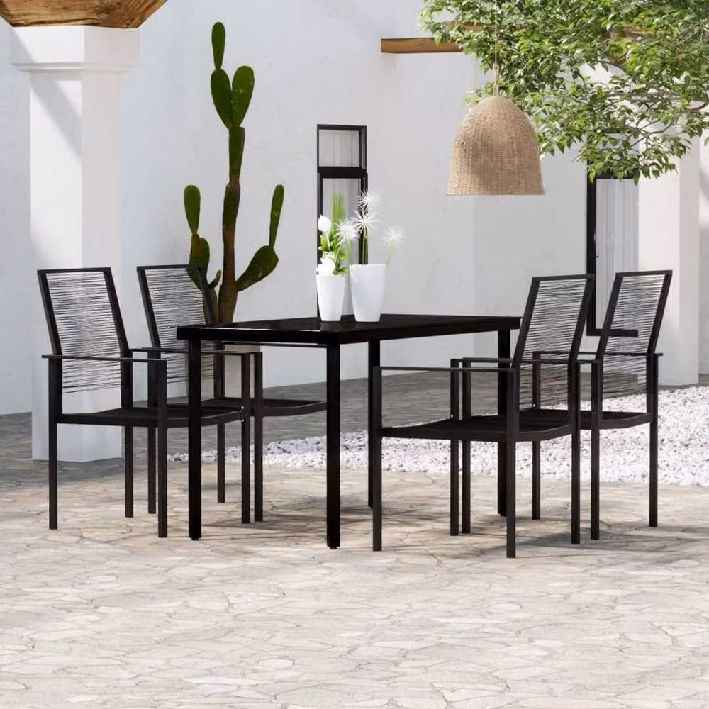 Berkfield Home 5 Piece Black Garden Dining Set with Metal, Glass and Rattan – 1
