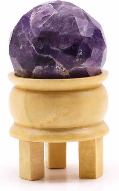 KDMD Amethyst Gemstone Faceted Healing Ball with Wood Stand in Purple and Brown