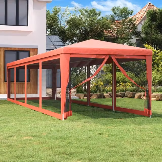 Berkfield Home Party Tent in Red with 10 Mesh Sidewalls, W/D/H: 3 x 12 m – 1