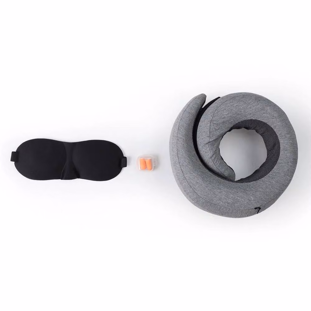 VOGREX Grey U-Shaped Memory Foam Travel Neck Pillow with Breathable Ergonomic Support – 3