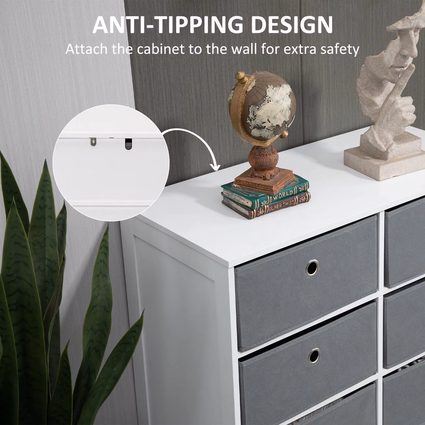 HOMCOM 6-Drawer Fabric and MDF Chest of Drawers Storage Cabinet in White – 4