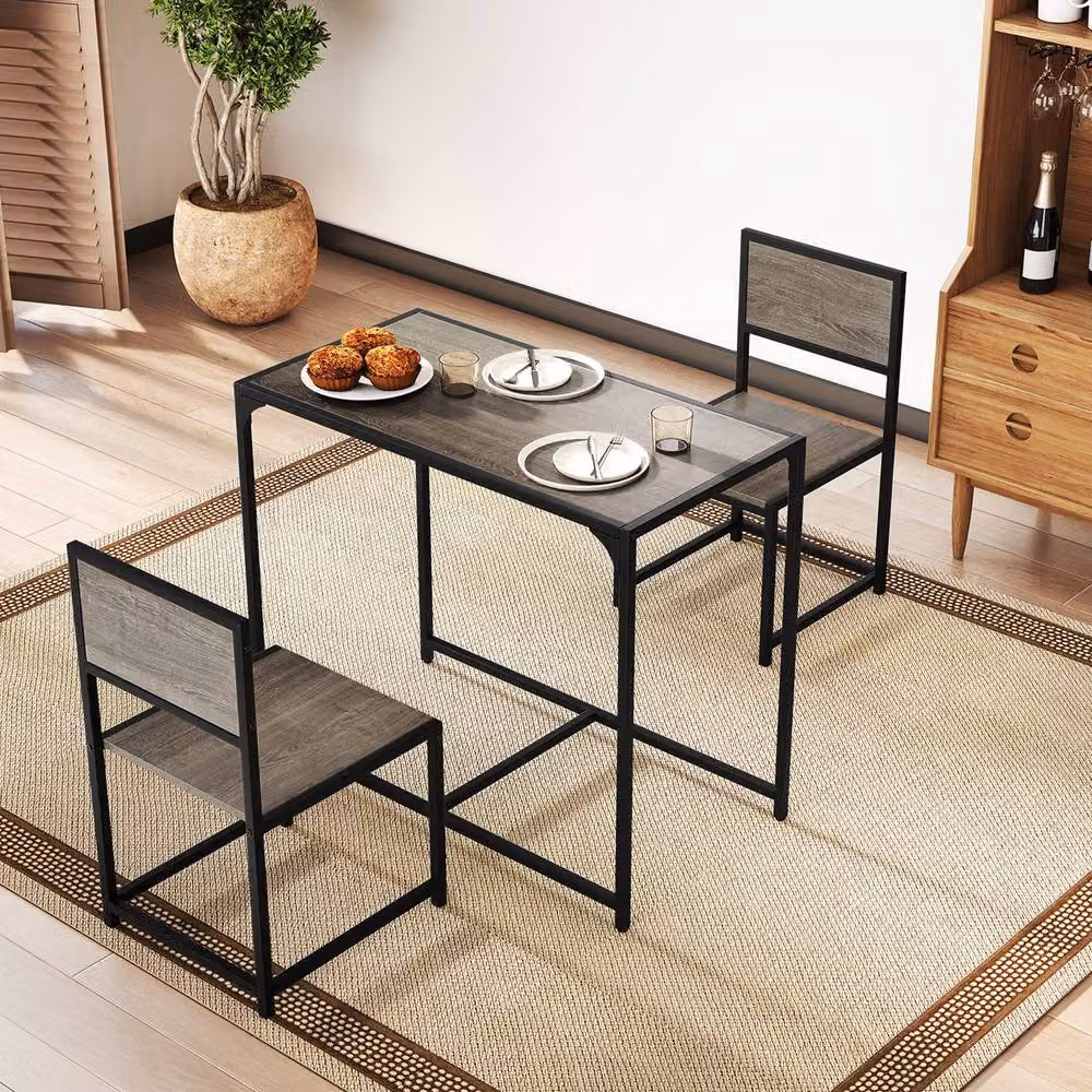 Costway Industrial 3-Piece Dining Set with Rectangular Kitchen Table and 2 Chairs in Grey – 4