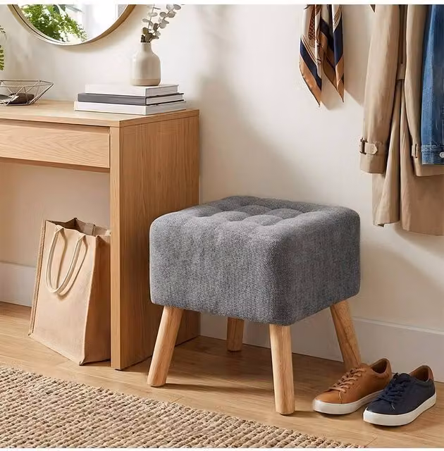 Living and Home Grey Chenille Upholstered Cube Footstool