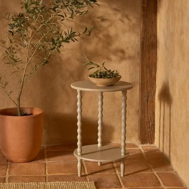 Wyld Haus Thui Grey Round Wood Side Table with Bottom Shelf, W/D/H: 45 x 45 x 60 cm