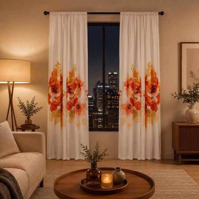Smart Living Grace Floral Curtains Pair with Tie Backs, Multicolour, Width: 167 cm, Drop: 183 cm