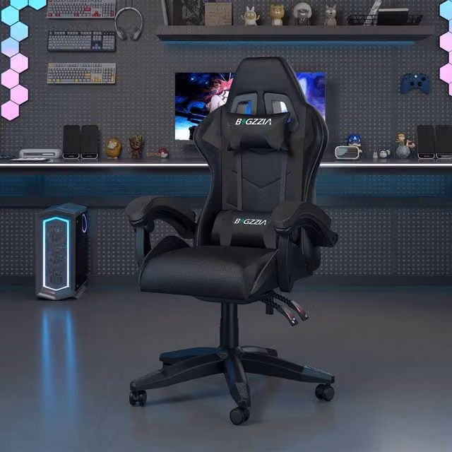 Gartistgo Ergonomic Gaming Chair in Grey and Black with Adjustable Height, Reclining Function, Armrests and Headrest