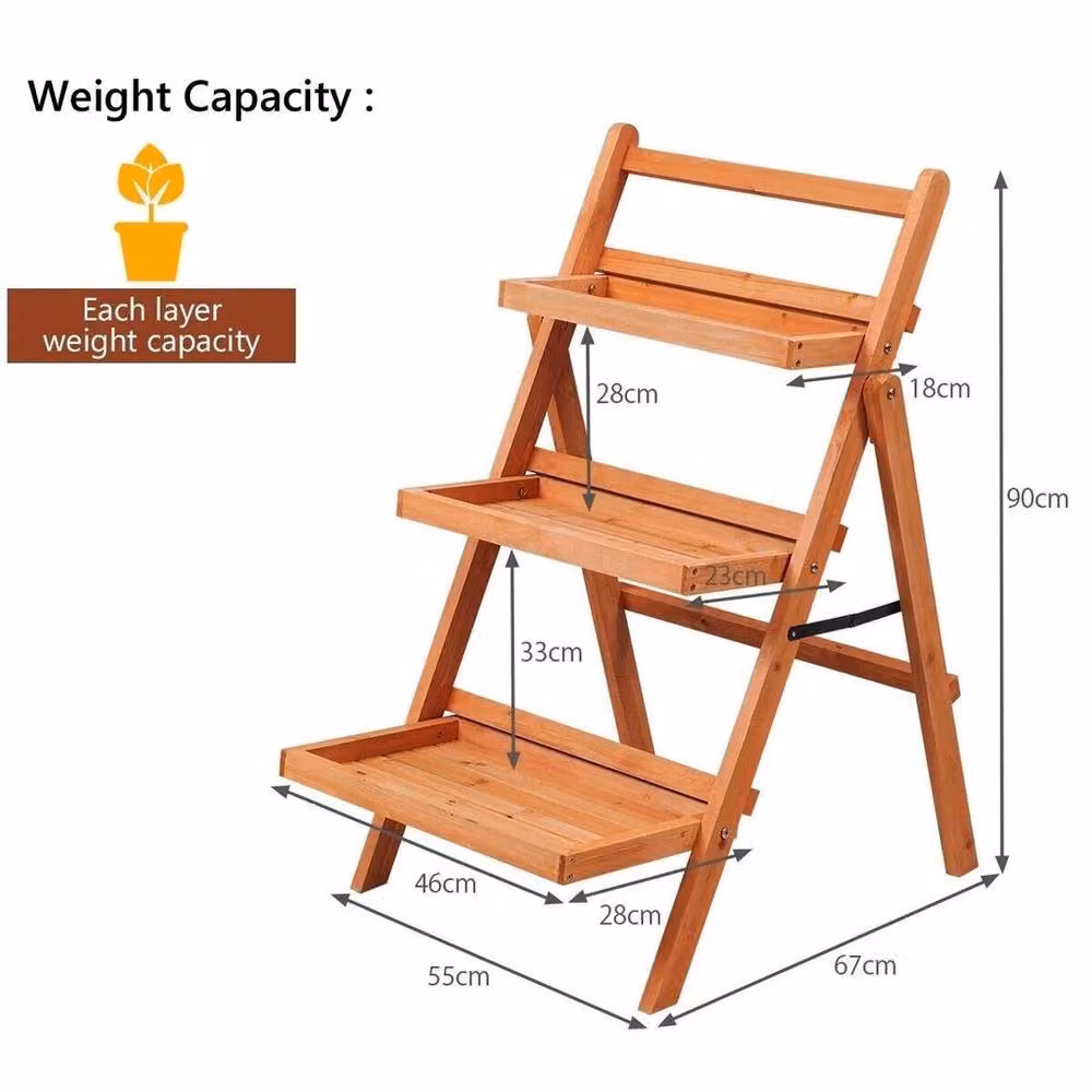 Kelvenix Foldable Wooden Flower Rack and Plant Stand in Brown, H 90 x W 55 x D 28 cm – 2