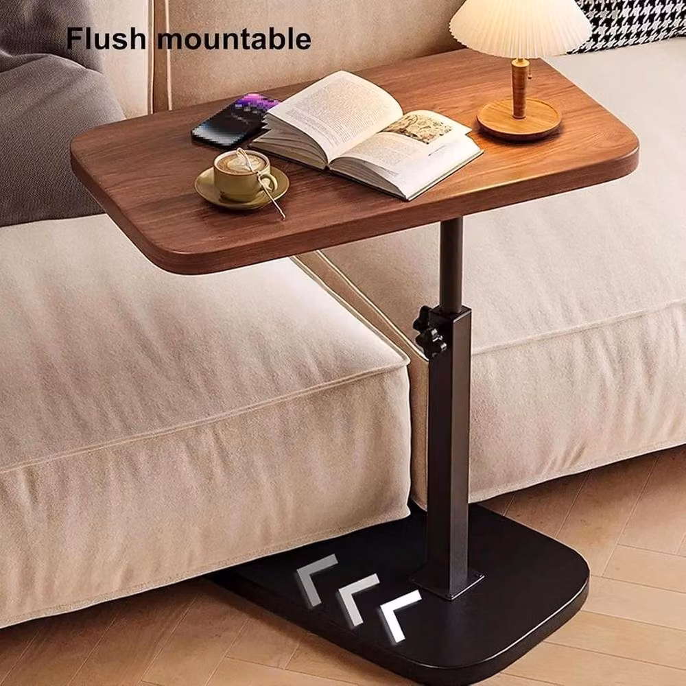 FLAVORA Adjustable C Shaped Sofa Side End Table in Brown with Rotating Top and Height Adjustment – 4