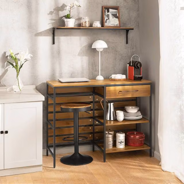 SoBuy Industrial Kitchen Trolley with Drawers and Shelves in Brown and Black – 1
