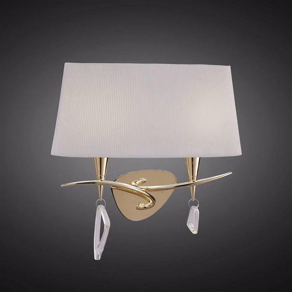 Netlighting Mara 2-Light Wall Lamp with E14 Sockets and Ivory White Fabric Shades in French Gold – 2