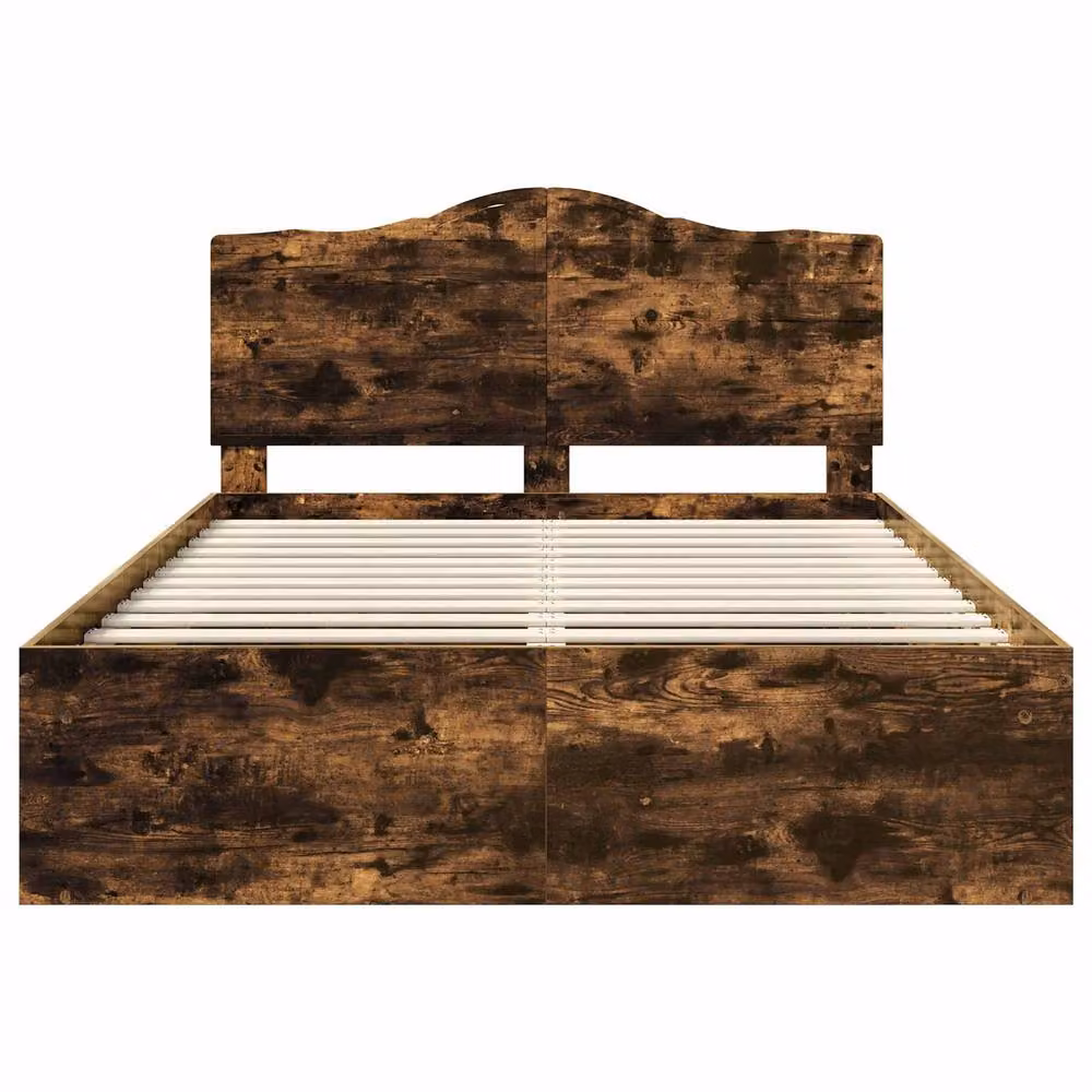 Berkfield Home Modern Bed Frame in Smoked Oak and Brown Solid Pine Wood, W: 140 cm, L: 200 cm – 4