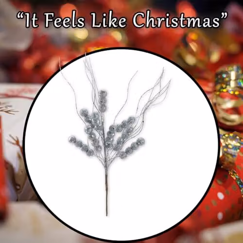 VFM e-Store Silver Glitter Berry Pick Christmas Decoration Ornament, 38 cm – 6