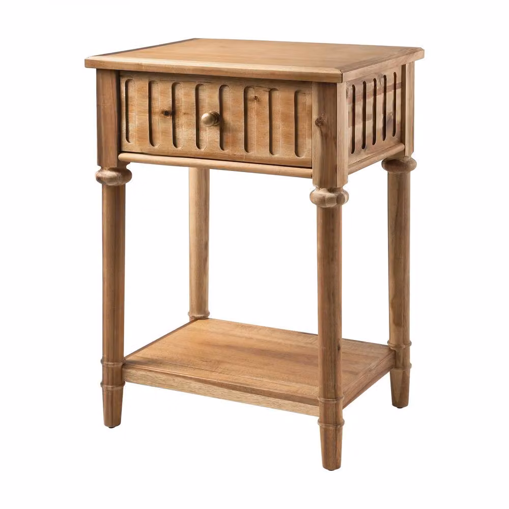 Signature Georges Bedside Table with 1 Drawer in Aged Solid Acacia, Dark Brown, W/D/H: 35.0 x 45.0 x 65.0 cm – 4